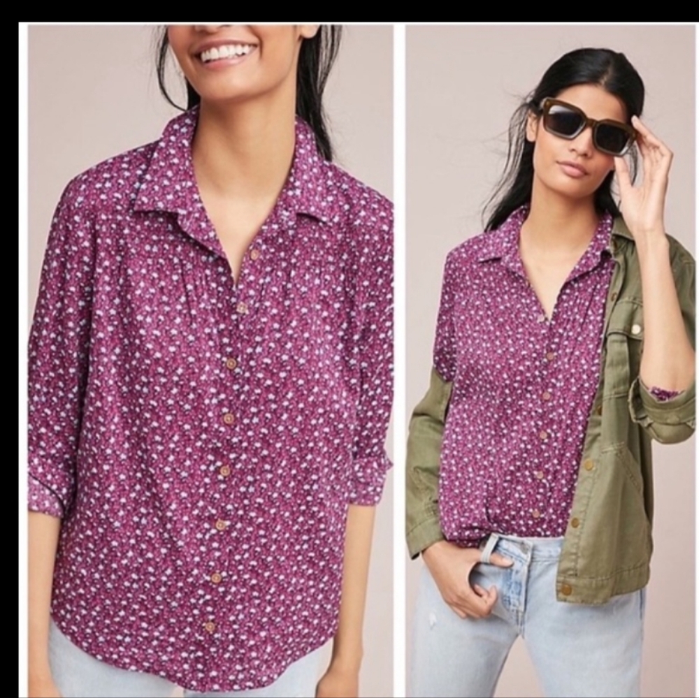 Maeve by Anthropologie Floral Smocked Button Down